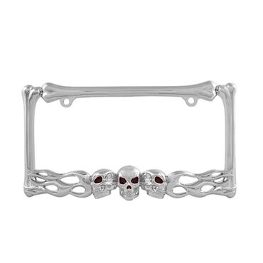 Chrome Skull and Flame License Plate Frame