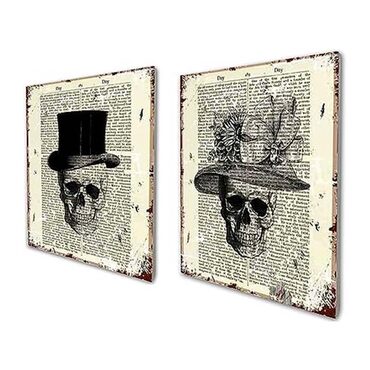 Vintage Rustic Wood Gentleman Skull Sign