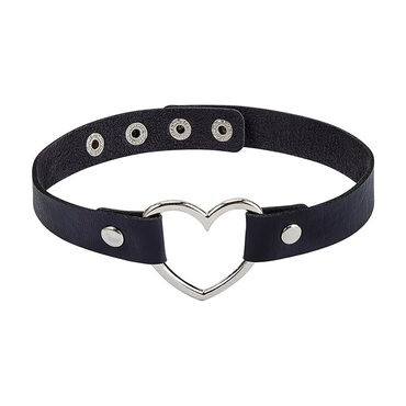 Gothic Metal Heart Leather Choker