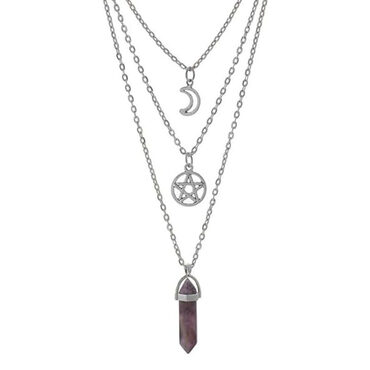 Black Crystal Moon Pentagram Necklace