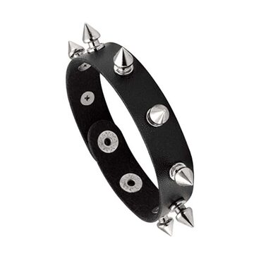 Black Leather Punk Spike Rivet Bracelet
