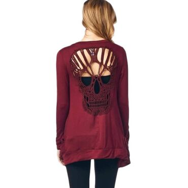 Long Sleeve Skull Back Cardigan Top