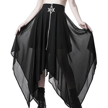 Gothic Darkness Irregular Pentagram Mesh Skirt