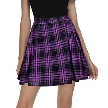 Purple Plaid Pleated Mini Skirt