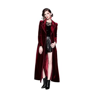 Velvet Notched Lapel Trench Coat