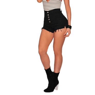 High Waist Microstretch Cotton Denim Shorts