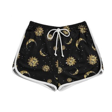 Cute Sun Moon Print Shorts