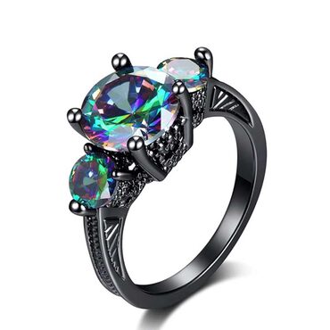 Black Gold Rainbow Goth Ring