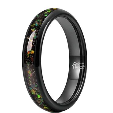 Fire Created Opal Inlay Tungsten Ring