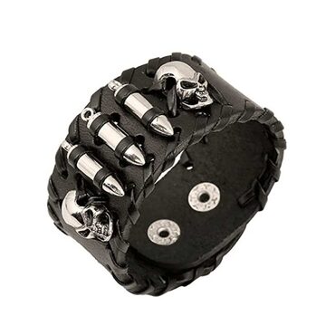 Punk Leather Bullet Skull Bracelet