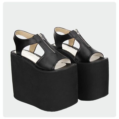 16cm Extreme High Platform Zipper Leather Shoes - The Black Ravens