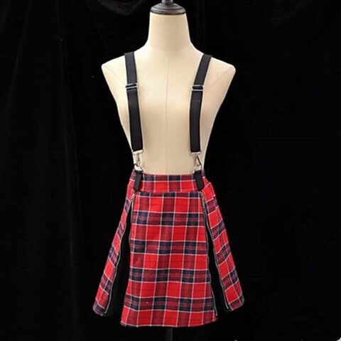 A-Line Plaid Ladies' Punk Suspender Skirt - The Black Ravens