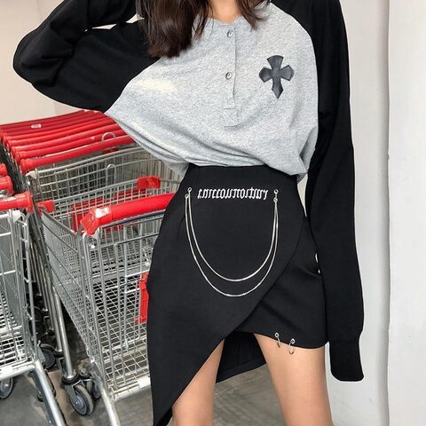 Asymmetrical Gothic Ladies Chain Skirt - The Black Ravens