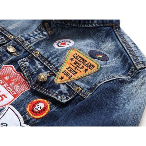 Awesome American Fashion Men's Badge Denim Jacket - The Black Ravens