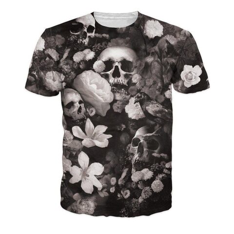 Badass Men's High Definition Realistic Floral Skull Top - The Black Ravens