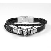Badass Men's Silver and Black Cow Hide Bracelet - The Black Ravens