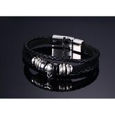 Badass Men's Silver and Black Cow Hide Bracelet - The Black Ravens