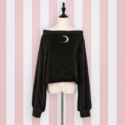 Beautiful Crescent Moon Off-Shoulder Pullover - The Black Ravens