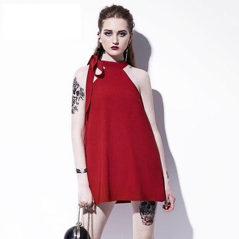 Beautiful Halter Shoulder Red Dress - The Black Ravens