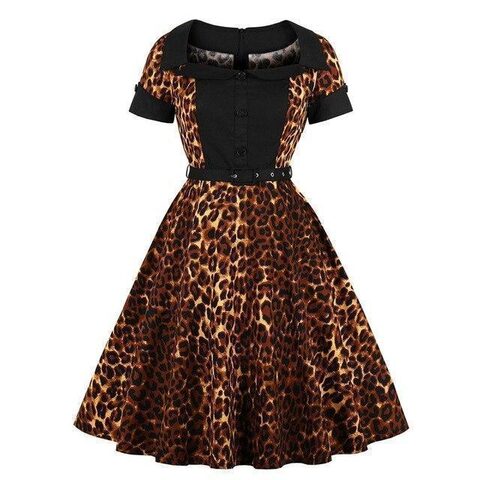Beautiful Leopard Print Ladies' Vintage Dress - The Black Ravens