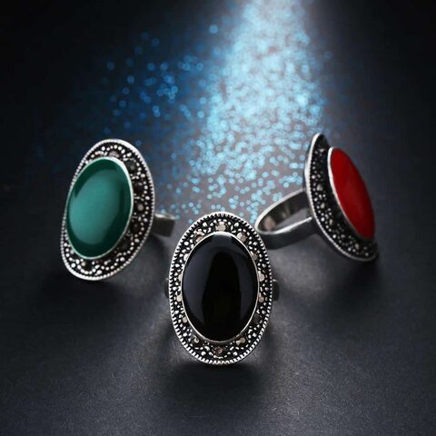 Beautiful Real Silver Gothic Gem Rings For Women - The Black Ravens