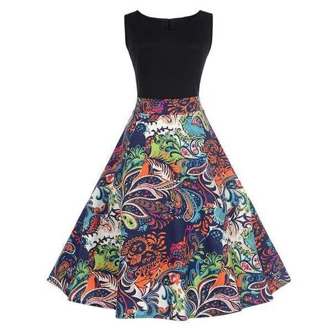 Beautiful Summer Print Women's Trumpet Dress - The Black Ravens