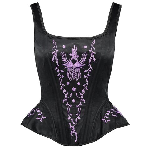Black and Purple Floral Pattern Punk Corset - The Black Ravens