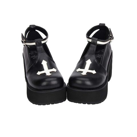 Black and White Cross Gothic Lolita Shoes - The Black Ravens