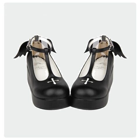 Black Goth Winged Lolita Ankle Platforms - The Black Ravens