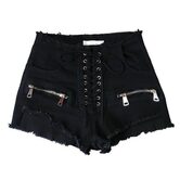 Black High Waist Cross Straps Denim Shorts - The Black Ravens