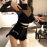 Black High Waist Cross Straps Denim Shorts - The Black Ravens