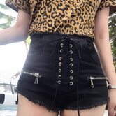 Black High Waist Cross Straps Denim Shorts - The Black Ravens