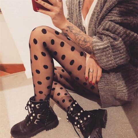 Black Polka Dot Stockings - The Black Ravens