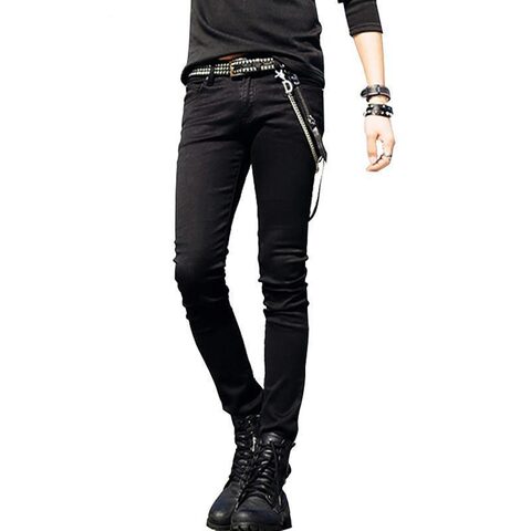 Black Slim Fit Cool Punk Denim Bottoms For Men - The Black Ravens