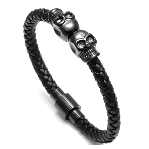 Black Unisex Genuine Leather Luxury Skulls Bracelets - The Black Ravens