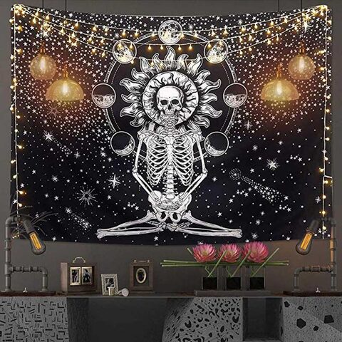 Blissful Skeleton Tapestry - The Black Ravens