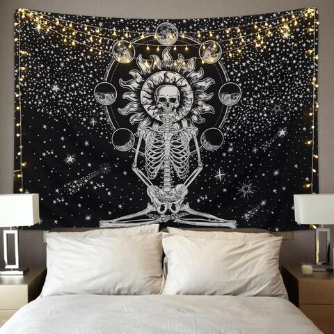 Blissful Skeleton Tapestry - The Black Ravens