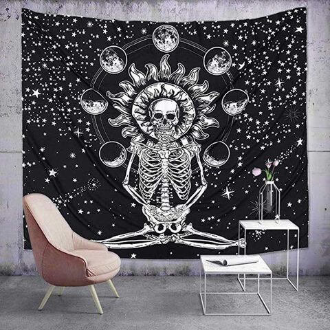 Blissful Skeleton Tapestry - The Black Ravens