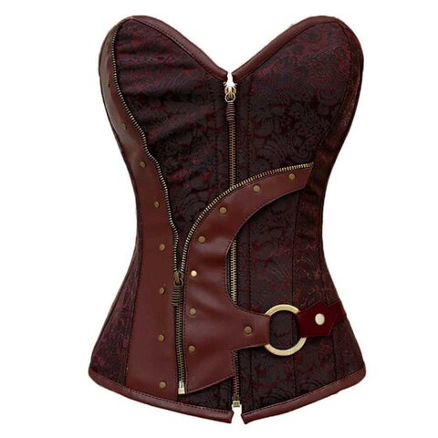Brown Hot Steampunk Belt Zipper Corset - The Black Ravens