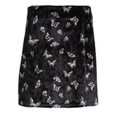 Butterfly Print Ladies Black Velvet Mini Skirt - The Black Ravens