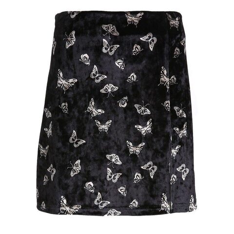 Butterfly Print Ladies Black Velvet Mini Skirt - The Black Ravens