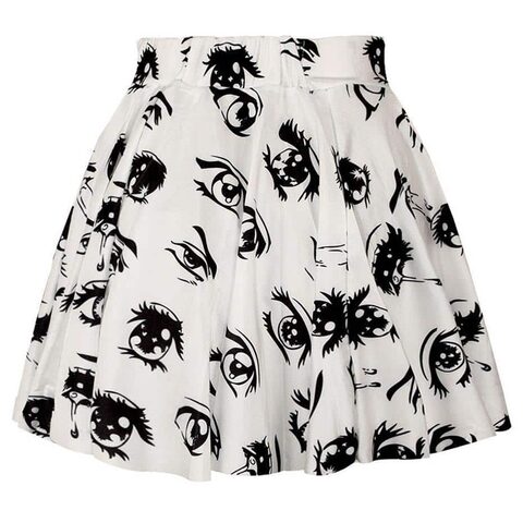 Casual White Eye Pastel Goth Mini Skirt - The Black Ravens