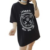Cat Moon Phase Print Witch's Tee - The Black Ravens