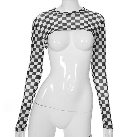 Classic Cheqered Long Sleeve Crop Top - The Black Ravens