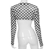 Classic Cheqered Long Sleeve Crop Top - The Black Ravens