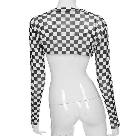 Classic Cheqered Long Sleeve Crop Top - The Black Ravens