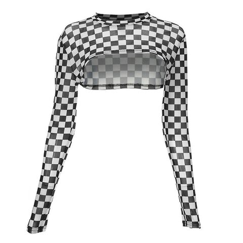 Classic Cheqered Long Sleeve Crop Top - The Black Ravens