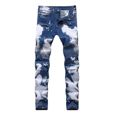 Cloudy Blue Biker Denim Jeans For Men - The Black Ravens