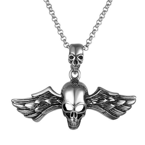 Cool Alternative Guys Skeleton Wings Pendant - The Black Ravens