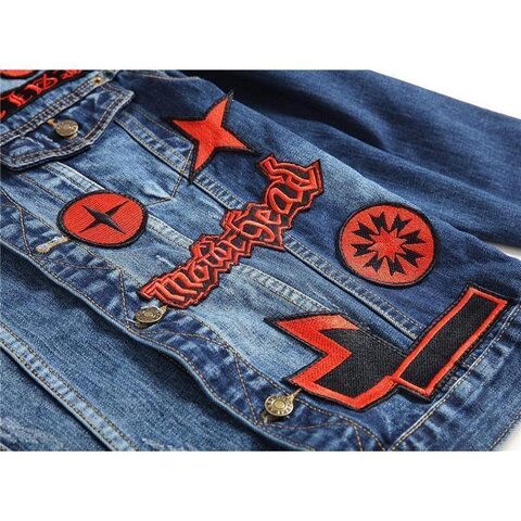 Cool Guys Blue Denim and Red Badge Coat - The Black Ravens